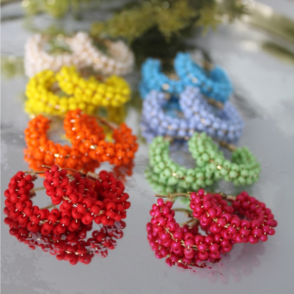 Beaded Hoop Earrings,Beaded Earrings,Pearl Hoop Earrings,Colorful Hoop Earrings